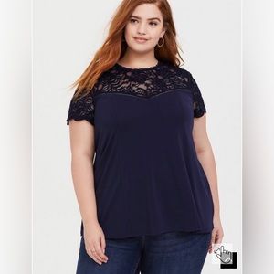 Studio Knit Lace Yoke Crew Neck Top